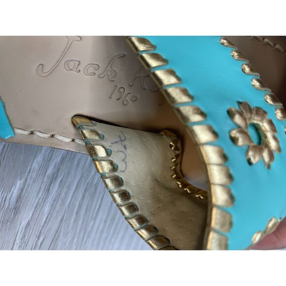 Jack Rogers Hollis Women's 7 Blue Thong Leather Sandal Casual Block Heel Slip-On - Picture 7 of 10